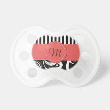 Monogrammed Stripes Swirls Flowers Black White Red Pacifier