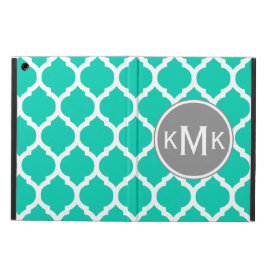 Monogrammed Teal Gray Moroccan Lattice Cover For iPad Air