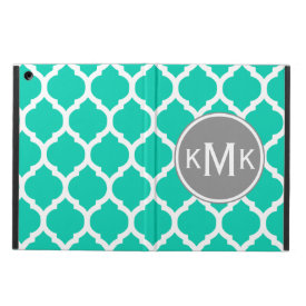 Monogrammed Teal Gray Moroccan Lattice Cover For iPad Air
