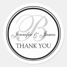 Monogrammed Thank You for Weddings Round Sticker