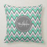 Monogrammed Tiffany Blue & Grey Chevron Pattern Pillows