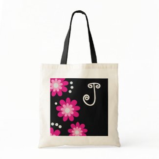 Monogrammed tote bags::Pink Flowers bag