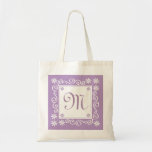 Monogrammed Tote Bags-Purple  Flowers