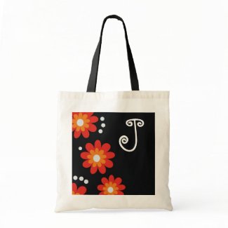 Monogrammed tote bags::Red Flowers bag