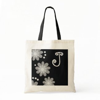 Monogrammed tote bags::Silver Grey Flowers bag