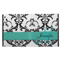 Monogrammed Turquoise Black Swirls Damask caseable cases