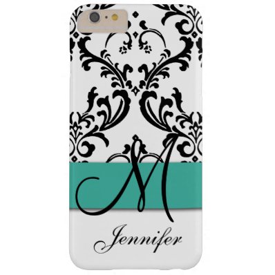 Monogrammed Turquoise Black White Swirls Damask Barely There iPhone 6 Plus Case
