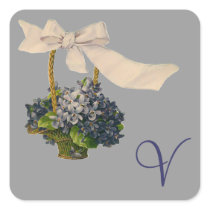 Monogrammed Vintage Floral Basket Square Sticker