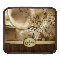 Monogrammed Vintage Gold Gramophone Musical Notes Sleeves For iPads