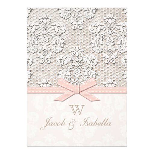 Monogrammed Vintage Lace Wedding Invitations Pink