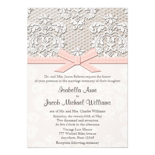 Monogrammed Vintage Lace Wedding Invitations Pink