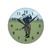 Monogrammed Vintage Style golf art Clocks