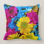 Monogrammed Vivid Cheery Daisies Pink Yellow Blue Pillows
