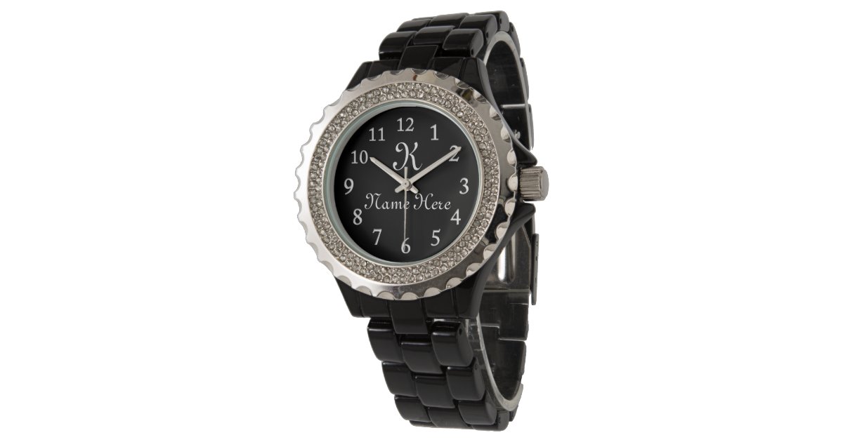 MONOGRAMMED Watch, Black Face Watches for Women Zazzle