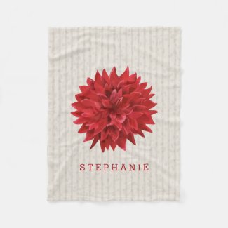 Monogrammed Watercolor Red Flower Fleece Blanket