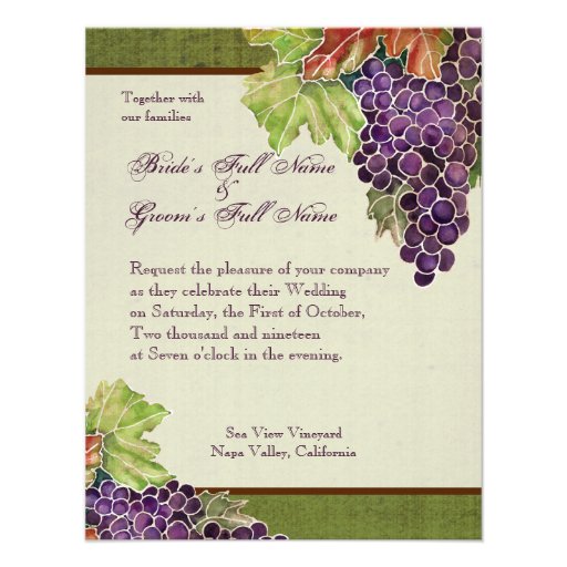 Monogrammed Wedding Invitation Autumn Grape Leaf