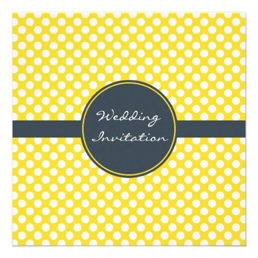 Monogrammed White, Yellow and Charcoal Polka Dot Custom Invite