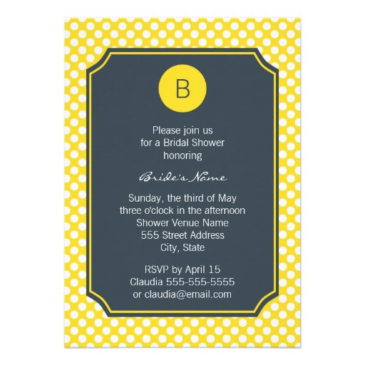 Monogrammed White, Yellow and Charcoal Polka Dot Custom Announcements