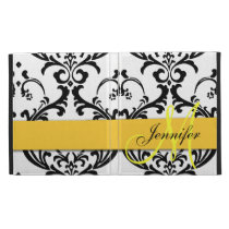 Monogrammed Yellow Black Swirls Damask caseable cases
