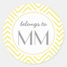 Monogrammed Yellow Chevron - DIY Tags Round Sticker