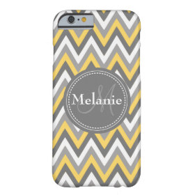 Monogrammed Yellow & Grey Chevron Pattern Barely There iPhone 6 Case
