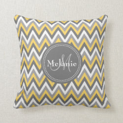 Monogrammed Yellow & Grey Chevron Pattern Pillow