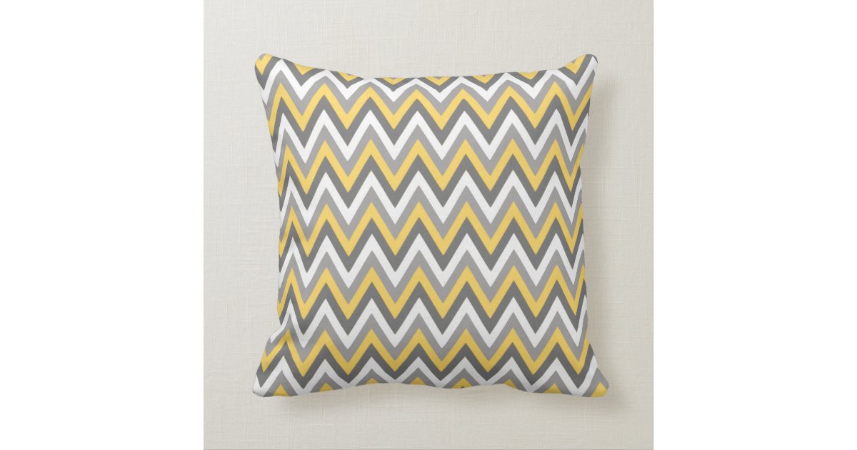 Monogrammed Yellow & Grey Chevron Pattern Throw Pillow Zazzle