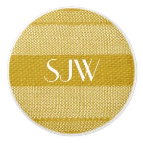 Monogrammed Yellow Weave Ceramic Knob