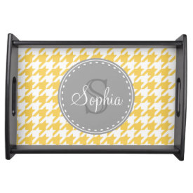 Monogrammed Yellow White Houndstooth Pattern Service Trays