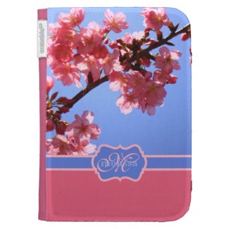 Monogrammed Yokohama Sakura Pink Cherry Blossoms Kindle 3 Case