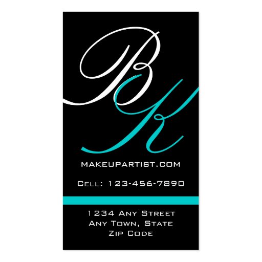 Monograms Business Cards Makeup Artist Blue (back side)