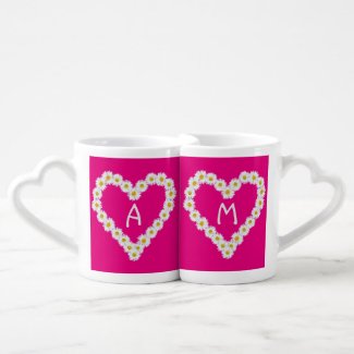 Monograms Daisy Chains Pink, Lovers' Nesting Mugs Lovers Mugs