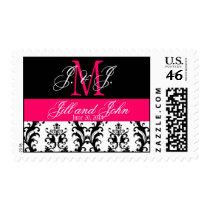 Monograms Postage for Weddings Damask Pink