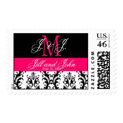 Monograms Postage for Weddings Damask Pink