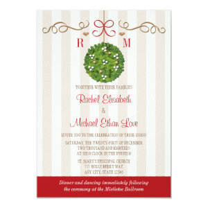 Monomgrammed Mistletoe Wedding Invitations