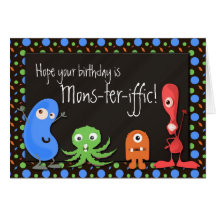Mons-ter-iffic Cute Monster Custom Birthday Cards