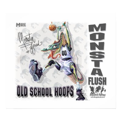 Monsta Flush Dinosaur Basketball Posters by mudgestudios