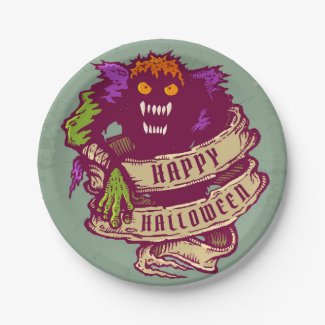 Monster and old ribbon for Halloween 7 Inch Paper Plate
