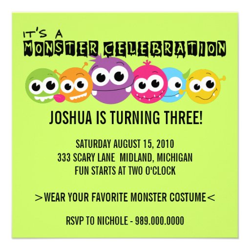 Monster Bash Birthday Party Invitations
