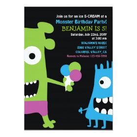Monster Birthday Ice Cream Kids Party Invitation 5