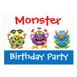 Monster Birthday Party Invitation Postcards