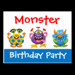 Monster Birthday Party Invitation postcards