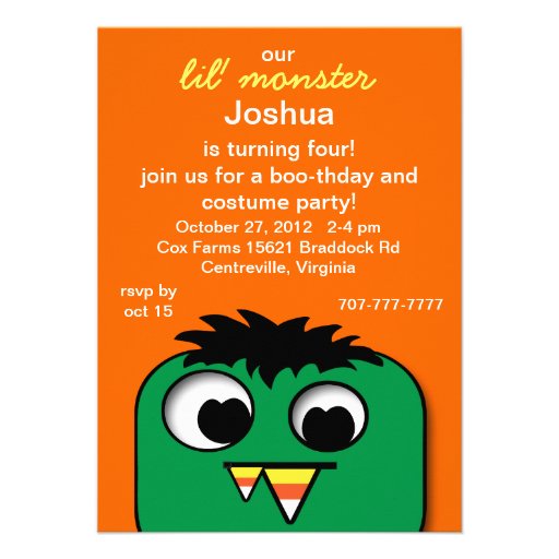 Monster Kids Halloween Birthday Party Invitations (front side)