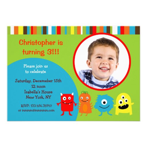 Monster Photo Birthday Party Invitations