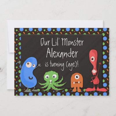 Monster Theme III Birthday Party Invitations