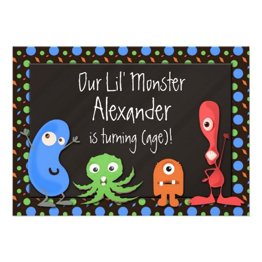 Monster Theme III Birthday Party Invitations