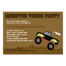 MONSTER TRUCK 5x7 Birthday Invitations
