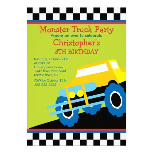 Monster truck Birthday Party for boys Custom Announcement