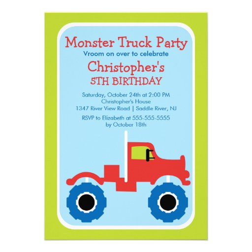 Monster truck Birthday Party for boys Announcements