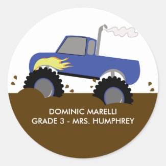 Monster Truck (Blue) Bookplate or Favor Sticker
